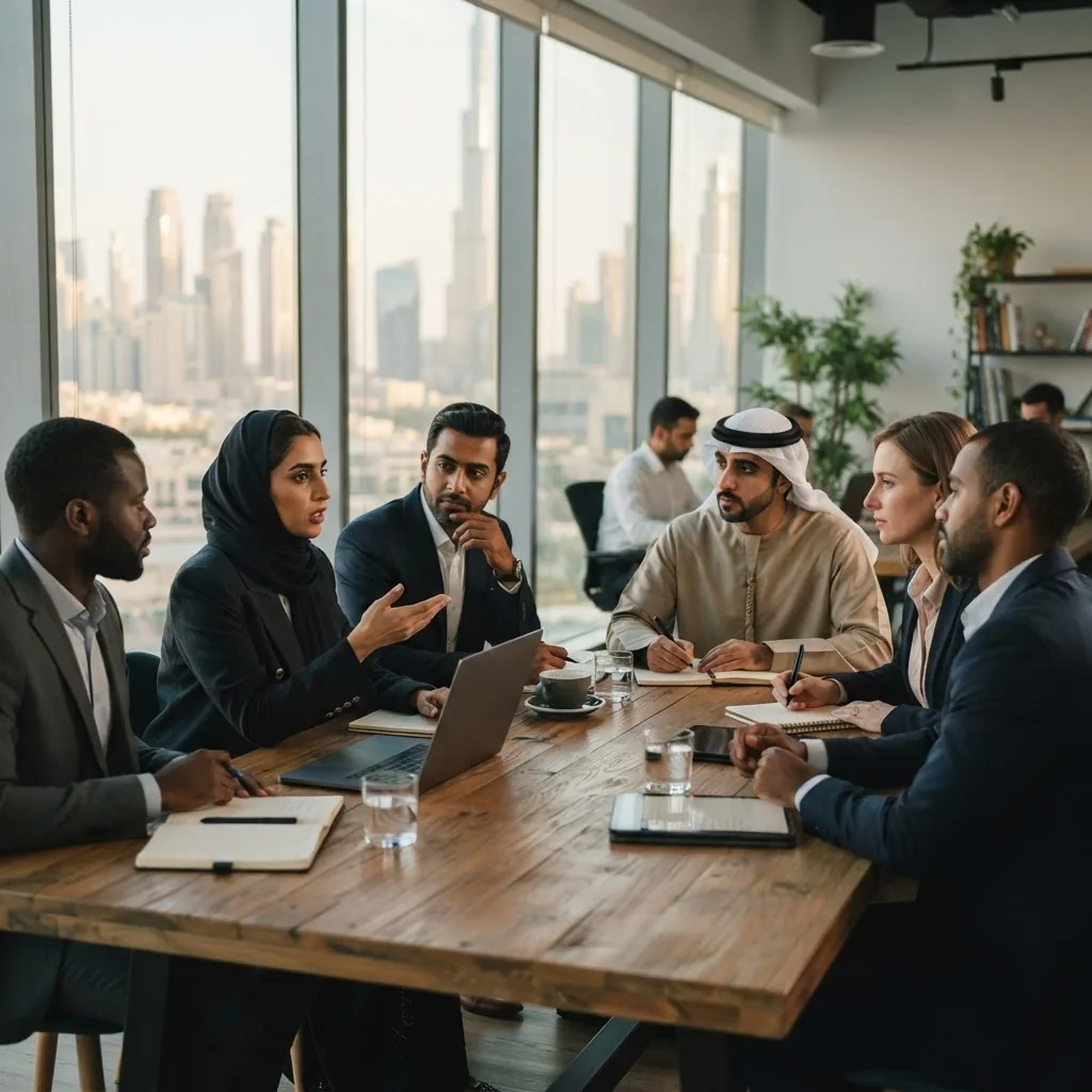 Founders in conversation around a table in Dubai
